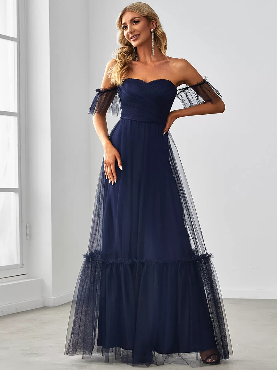 Robe Mariage Invitée en tulle plissée à épaules dénudées