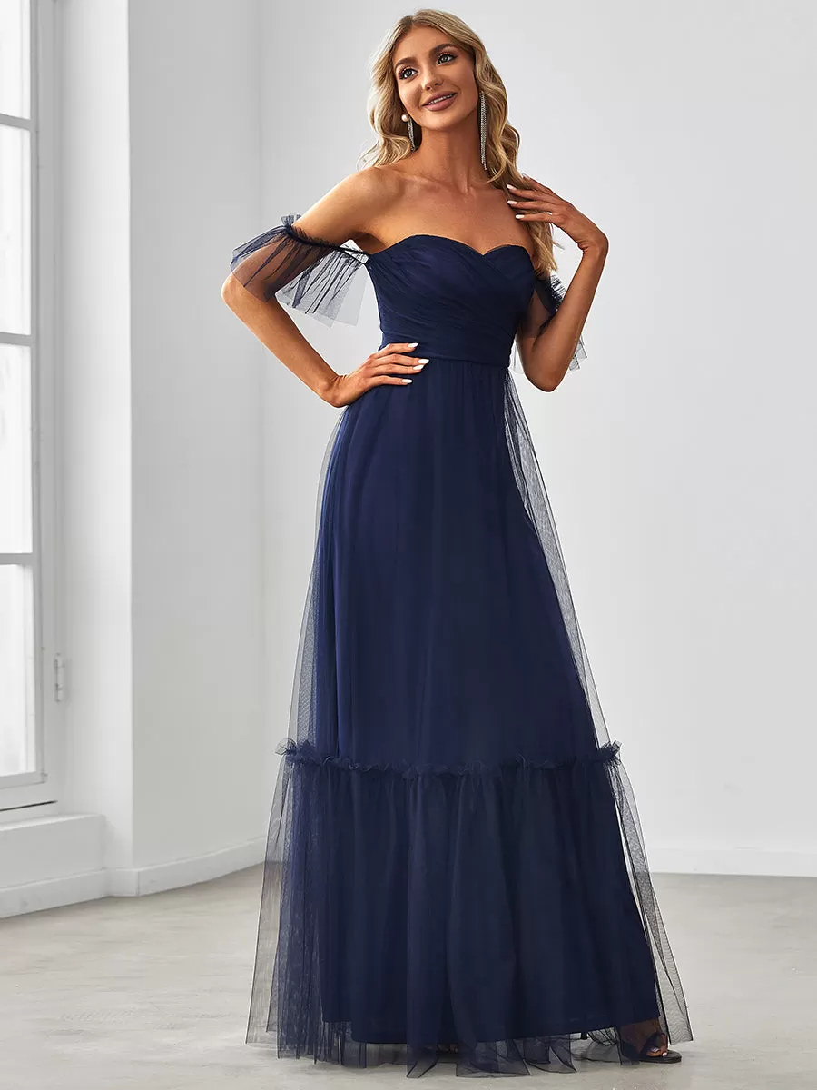 Robe Mariage Invitée en tulle plissée à épaules dénudées