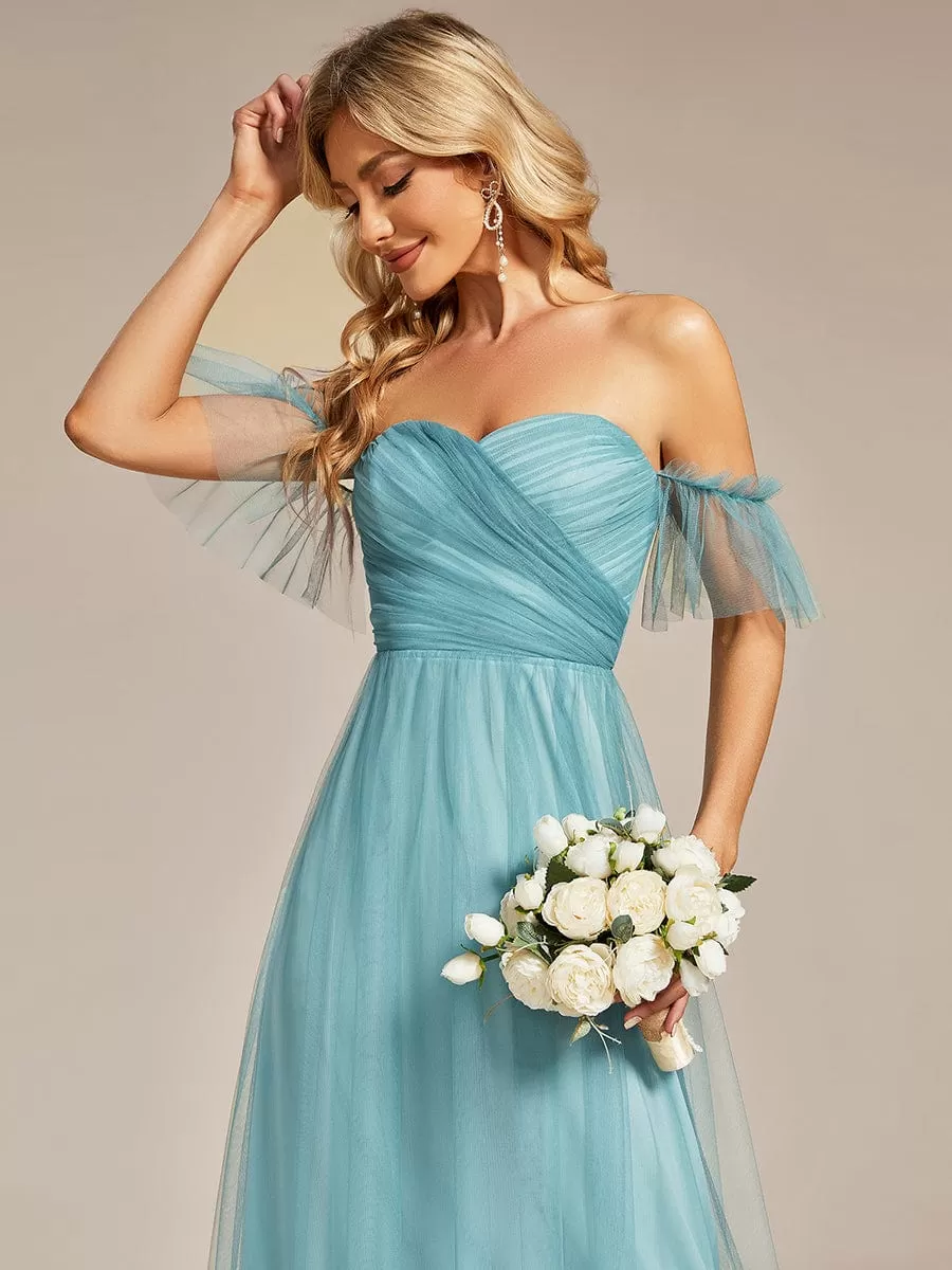 Robe Mariage Invitée en tulle plissée à épaules dénudées