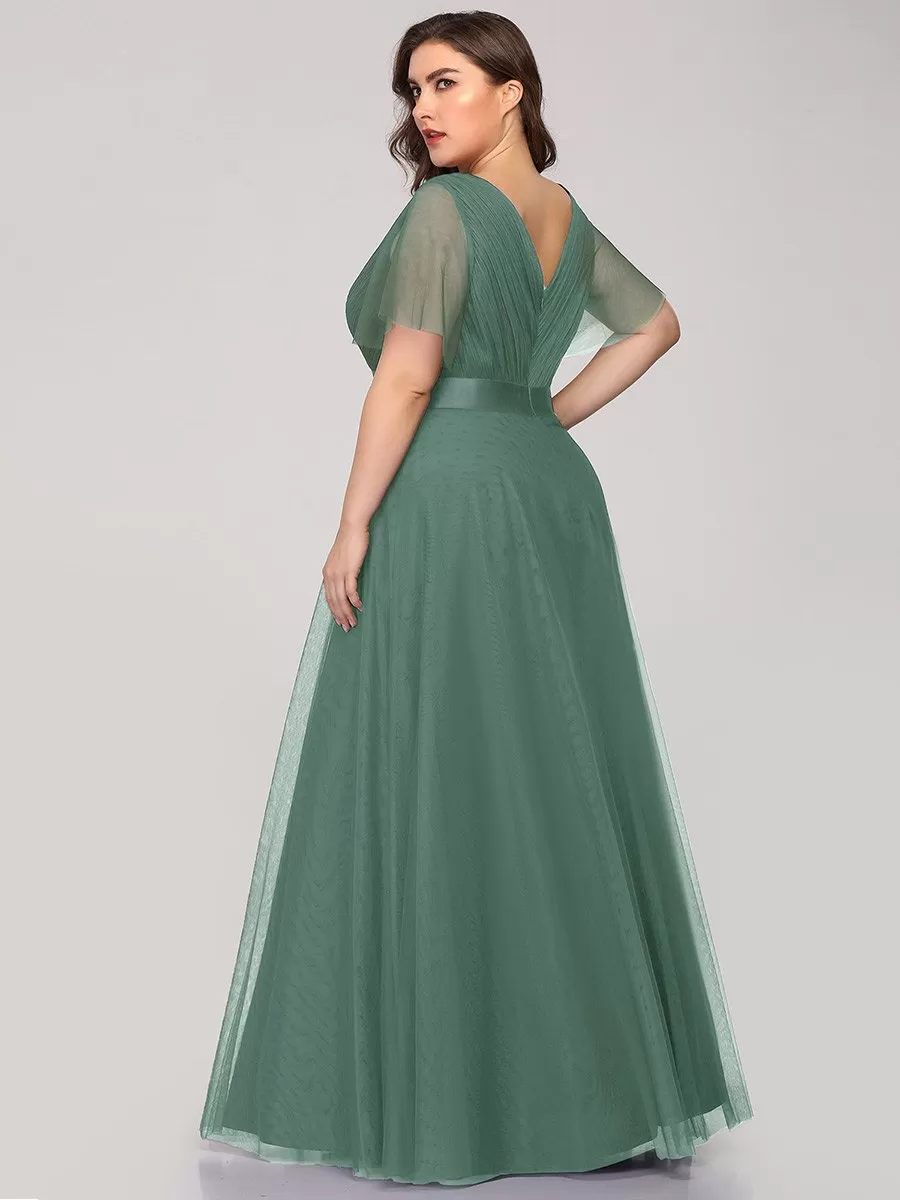 Robe mariage invitée à manches courtes et à double col V pour femmes