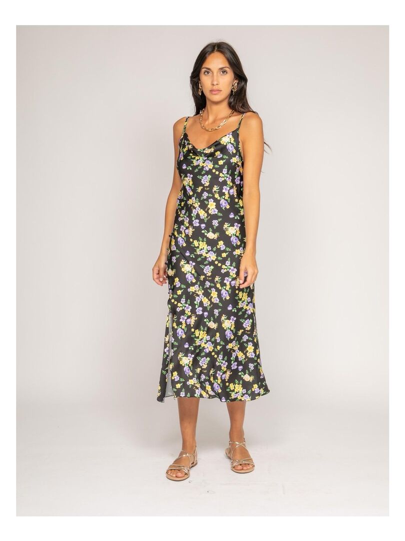 Robe midi motifs satin INZOU - Noir