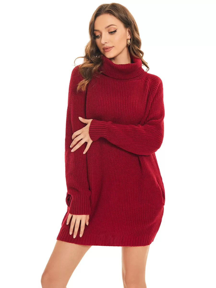 Robe pull courte à col roulé et manches longues avec poche