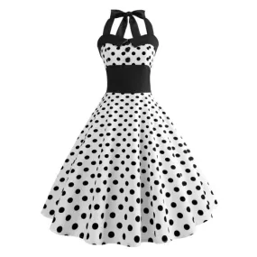 Robe Vintage  Pin-Up Blanche Pois