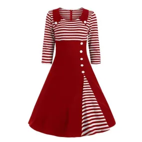 Robe vintage Style Marin Rayée en Blanc et Rouge