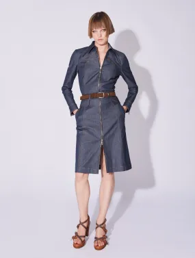 Robe zippée en denim lavé bleue