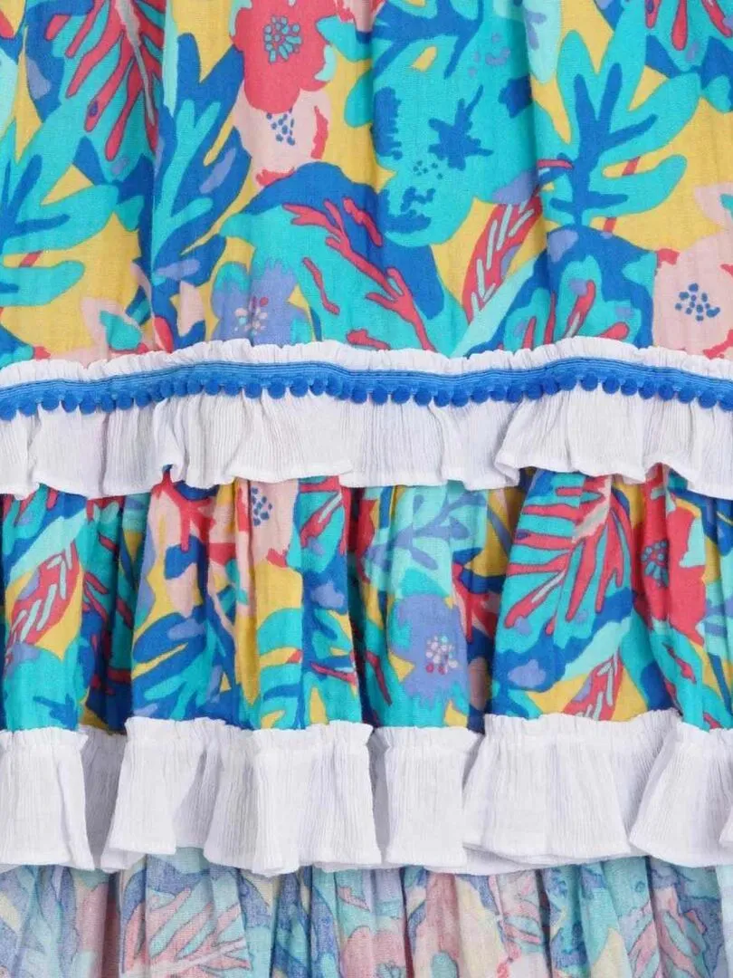Robe/Jupe Longue de Plage Fille  Fleurs Hawaï Bleu Rose  IBIZA - La Faute à Voltaire - Bleu turquoise