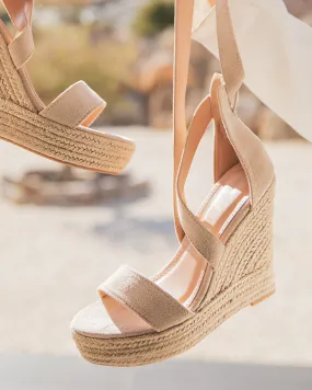 Sandale femme compensée daim beige - Elise