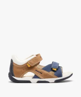 sandales bebe garcon a brides cuir scratch - geox brun sandales et nu-pieds