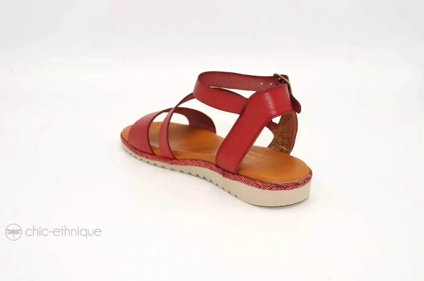 Sandales confortable en cuir rouge La Marine