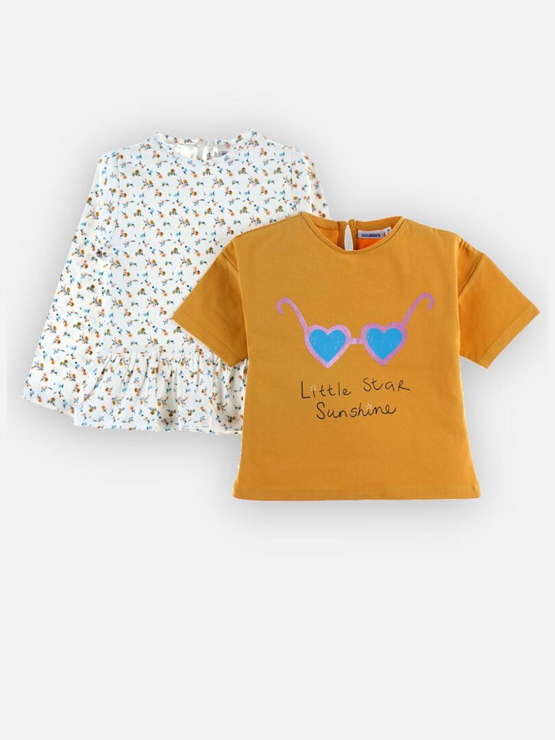 Set de 2 t-shirts en coton BIO, moutarde/écru Noukie's - Blanc
