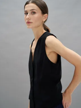 SHILI - Gilet sans manche boutonné en tencel Noir