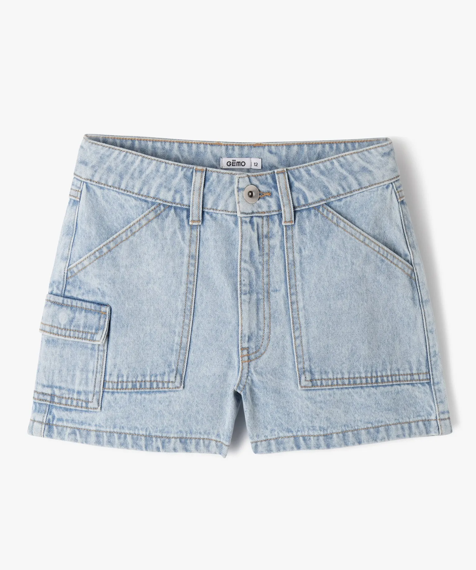 short en jean multi-poches fille bleu shorts