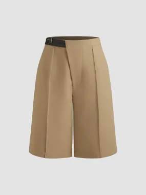 Shorts tissés à taille mi-haute unis avec ceinture