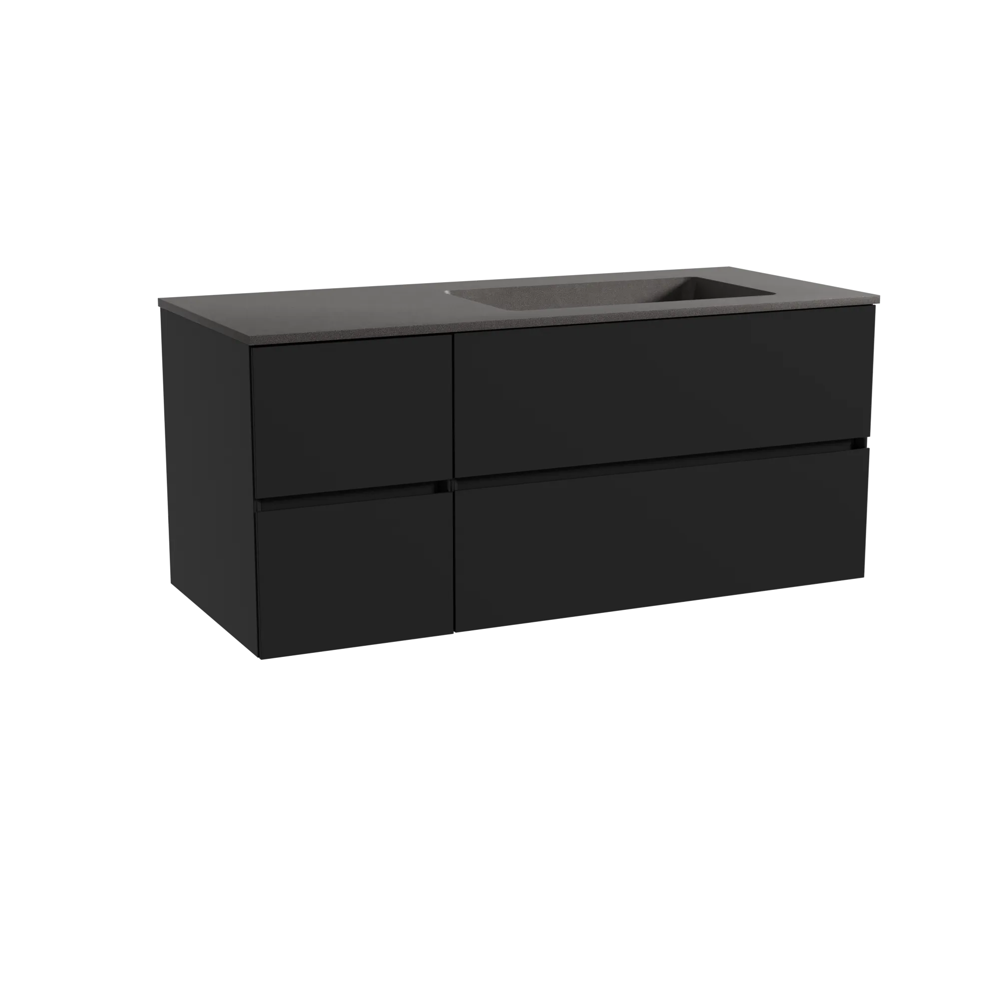 Storke Edge meuble salle de bains suspendu 120 x 52 cm noir mat avec Scuro plan vasque asymétrique à droite en quartz noir mat