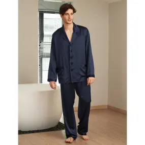 Suite De Pyjama Longue En Soie Classique Pour Homme bleu marine LilySilk - Pyjama & Peignoir Homme sur MenCorner