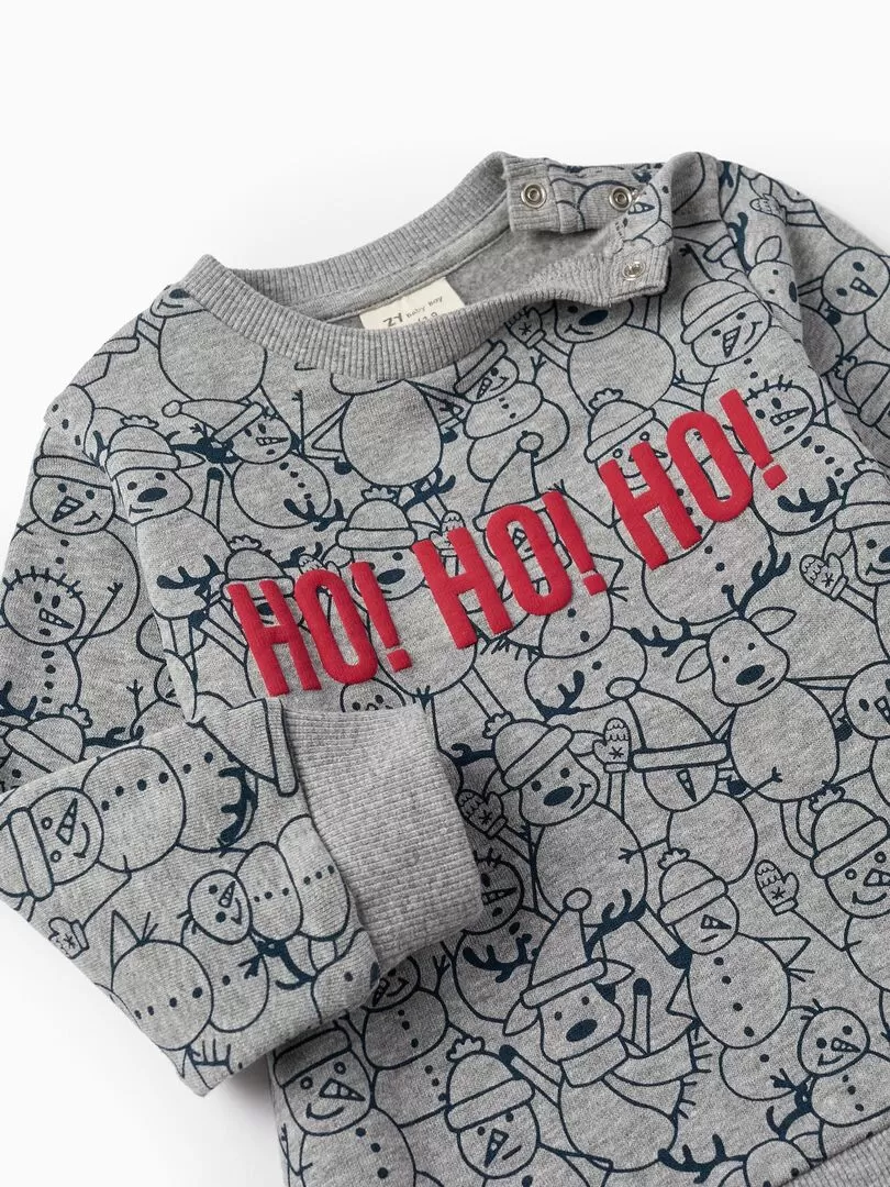 Sweat en coton pour bébé garçon 'Ho! Ho! Ho!'   NOËL - Gris
