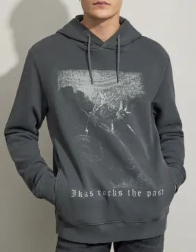 Sweat noir à capuche visuel gravure rock Homme