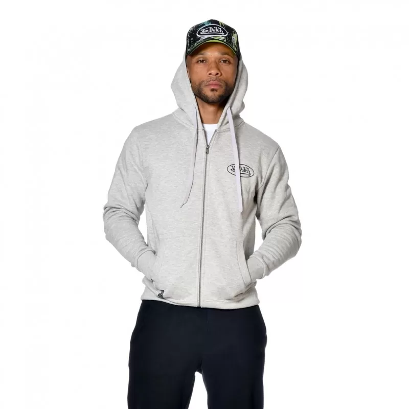 Sweat à Capuche Zippé Gris Molletoné SLIMAN | Homme - Vondutch