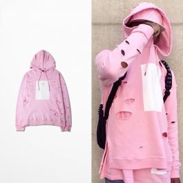 Sweatshirt a Capuche Rose pour Homme Effet Troue 