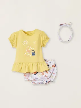 T-Shirt + Short + Serre-tête pour Nouveau-Né 'Beach'  NATURE TAKEOVER - Jaune
