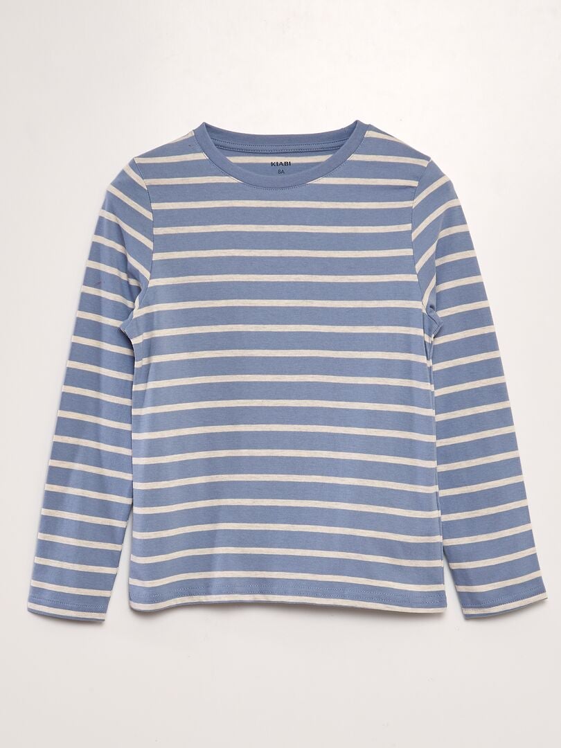 T-shirt en coton à rayures - Bleu