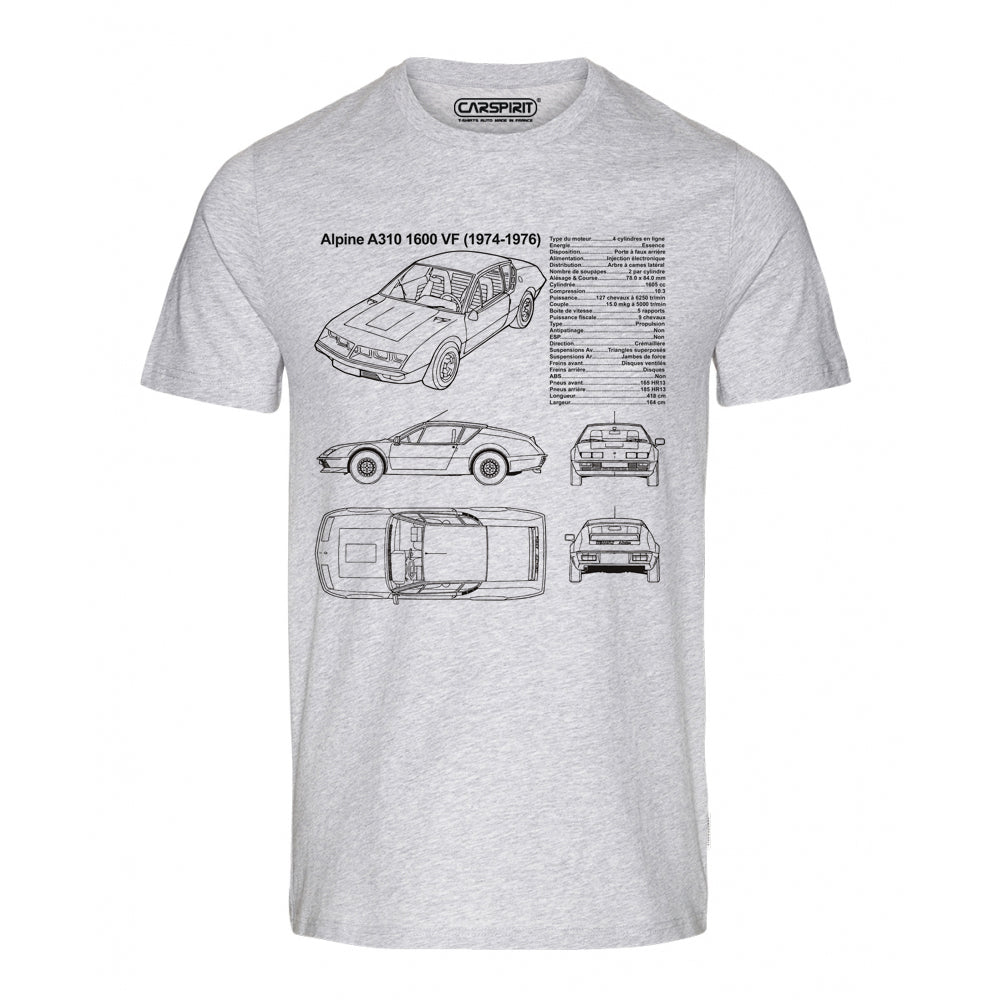 T-Shirt Gris chiné ( Taille 3XL ) Homme voiture A310 fiche technique | Outlet