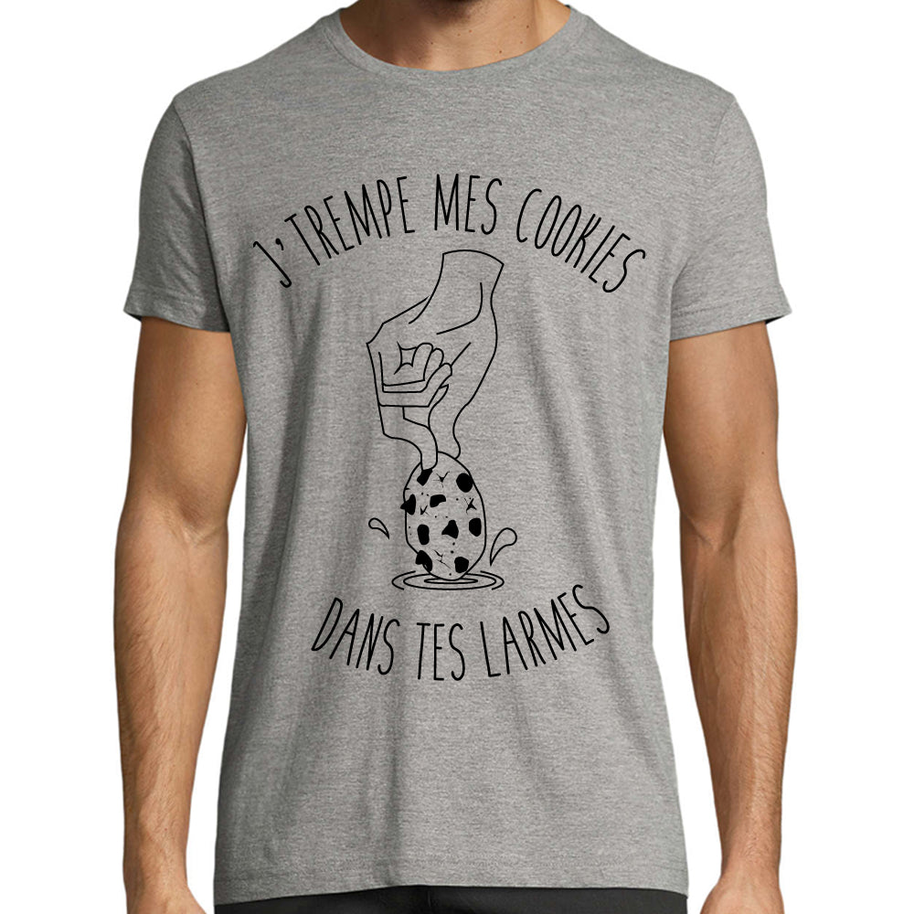 T-Shirt Humour Gris chiné Homme | J'trempe mes cookies dans tes larmes | 100% coton
