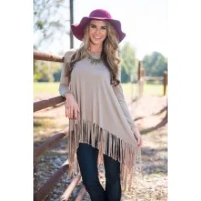 T-shirt long pour femme à frange manches longues