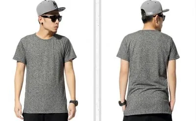 T-shirt Long pour Homme Gris Poivre Sel Arrière Long Manches Courtes