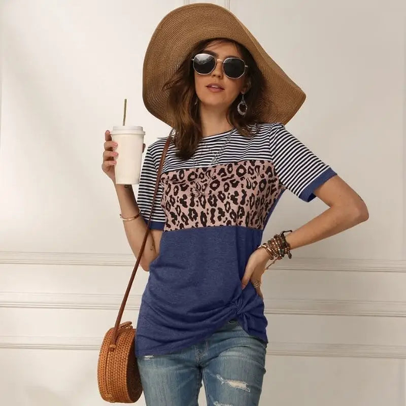 T-Shirt Léopard Marinière Bleu