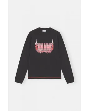 T-SHIRT MELANGE LIGHT JERSEY LONG SLEEVE PHANTOM - Ganni  | Chez Maman Rouen