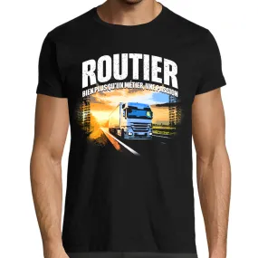 T-Shirt noir Homme manches courtes | Routier plus qu'un métier, une passion | 100% coton, coupe régulière