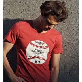 T-shirt Rouge Imprimé Balle de Baseball Retro Vintage pour Homme