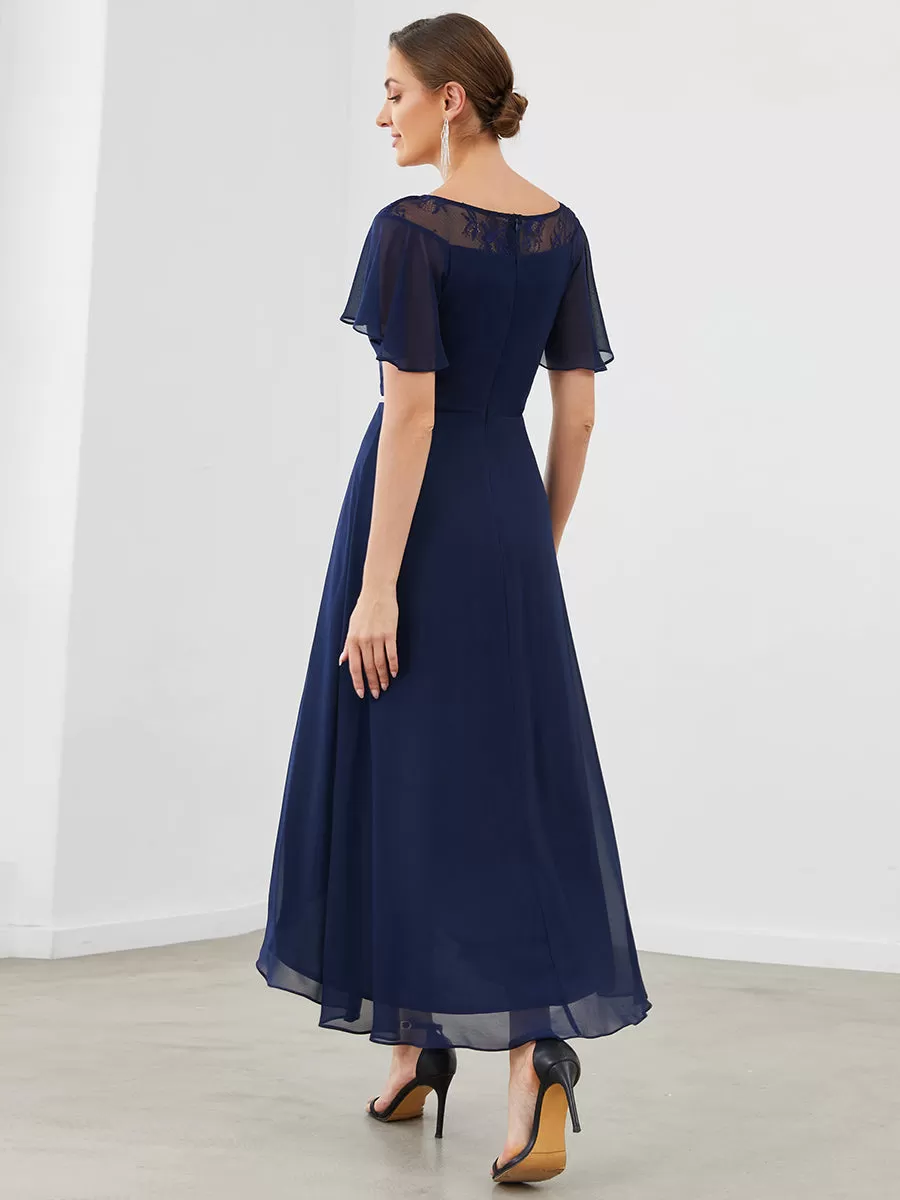 Taille personnalisée Robe de soirée Mi-Longue Trapèze à Col avec Taille Haute