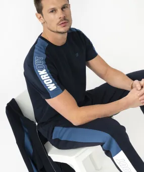 tee-shirt manches courtes contrastantes homme bleu tee-shirts