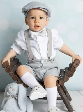 Tenue bébé garçon bermuda et bretelles Pierre gris