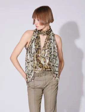 Top à lavallière en soie et lurex imprimé Bengal