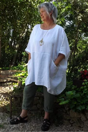 Tunique femme en lin blanc grande taille.