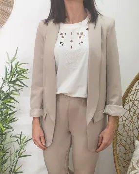 Veste blazer femme unie beige