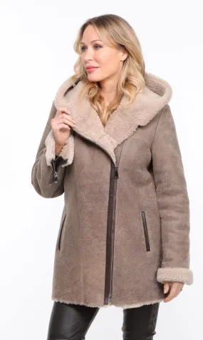 Veste capuche mouton femme sable