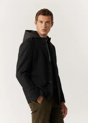 Veste casual Regular en laine mélangée unie anthracite à capuche amovible