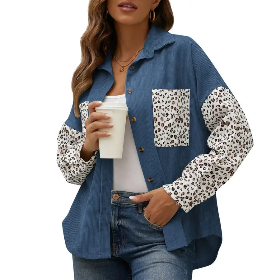 Veste Chemise Léopard Bleu