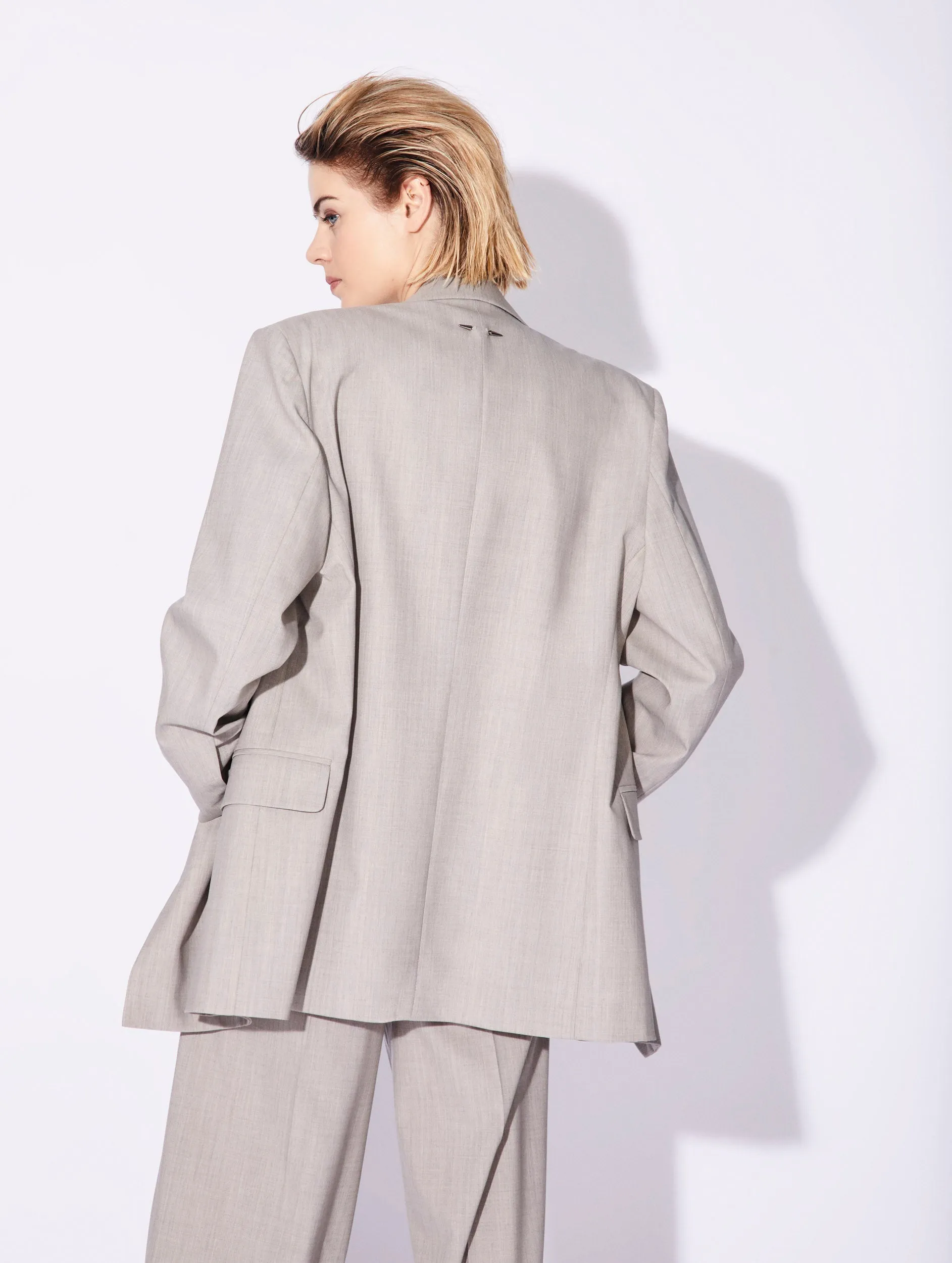 Veste de costume ample croisée alpaga gris taupé