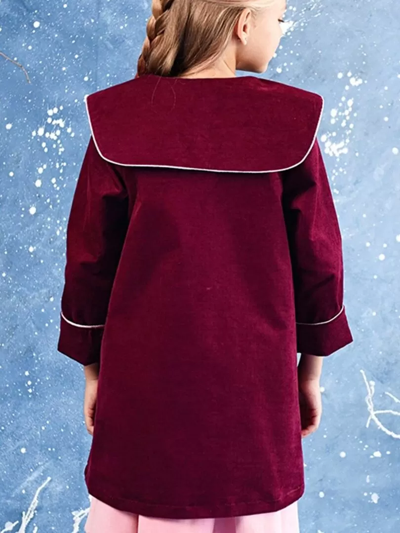 Veste Intersaison Fille  Col Marin  Velours Prune  PIMPRENELLE - 'LA FAUTE A VOLTAIRE' - Bordeaux