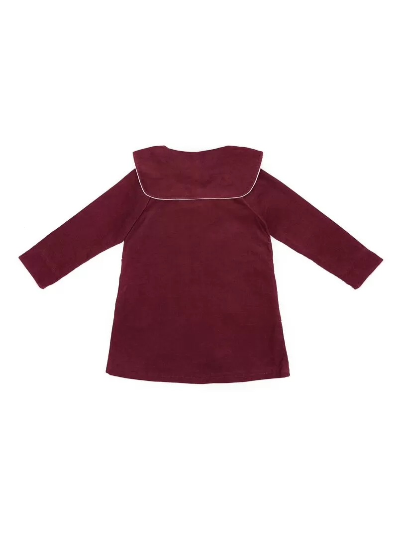 Veste Intersaison Fille  Col Marin  Velours Prune  PIMPRENELLE - 'LA FAUTE A VOLTAIRE' - Bordeaux