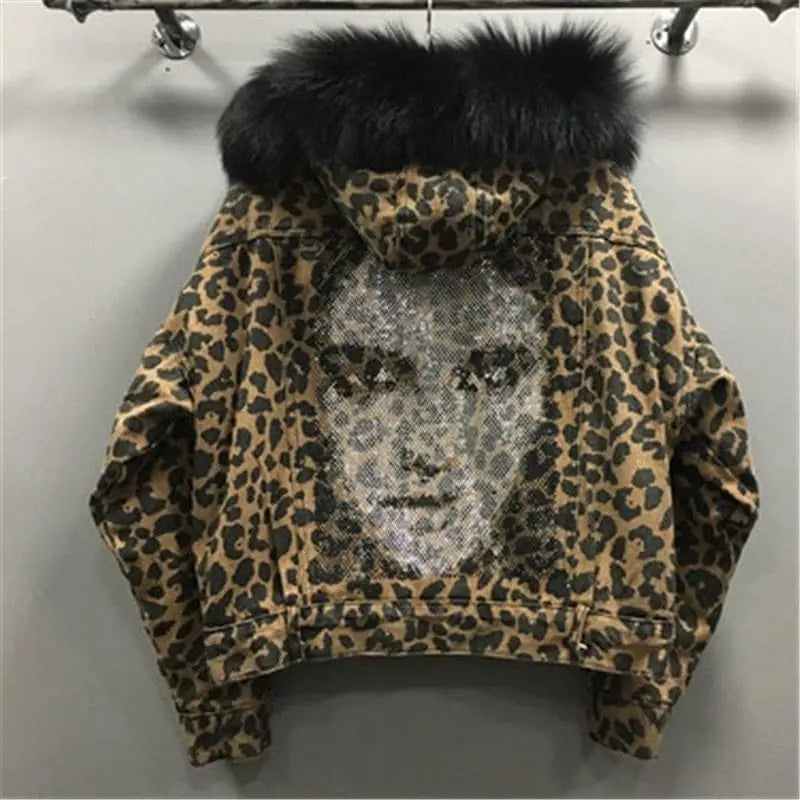Veste Léopard Tendance Fourrure Noire
