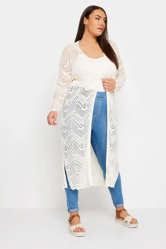 YOURS - Cardigan Blanc Maxi Design Crochet