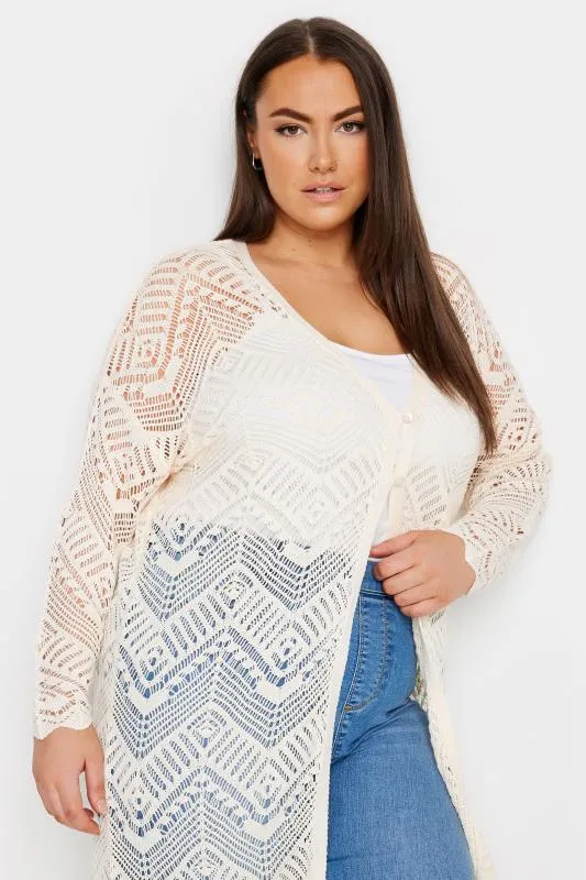 YOURS - Cardigan Blanc Maxi Design Crochet