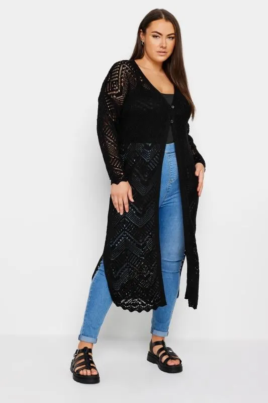 YOURS - Cardigan Noir Maxi Design Crochet