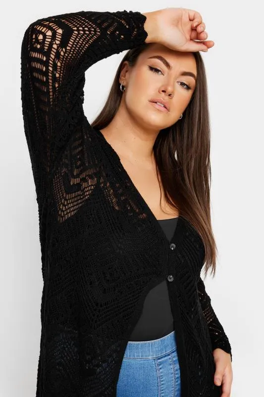 YOURS - Cardigan Noir Maxi Design Crochet